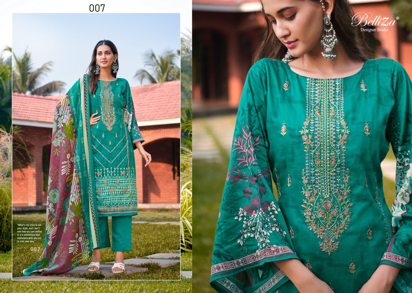 Belliza Studio Pakistani Designer Classic Pure Cotton Embroidered Suit