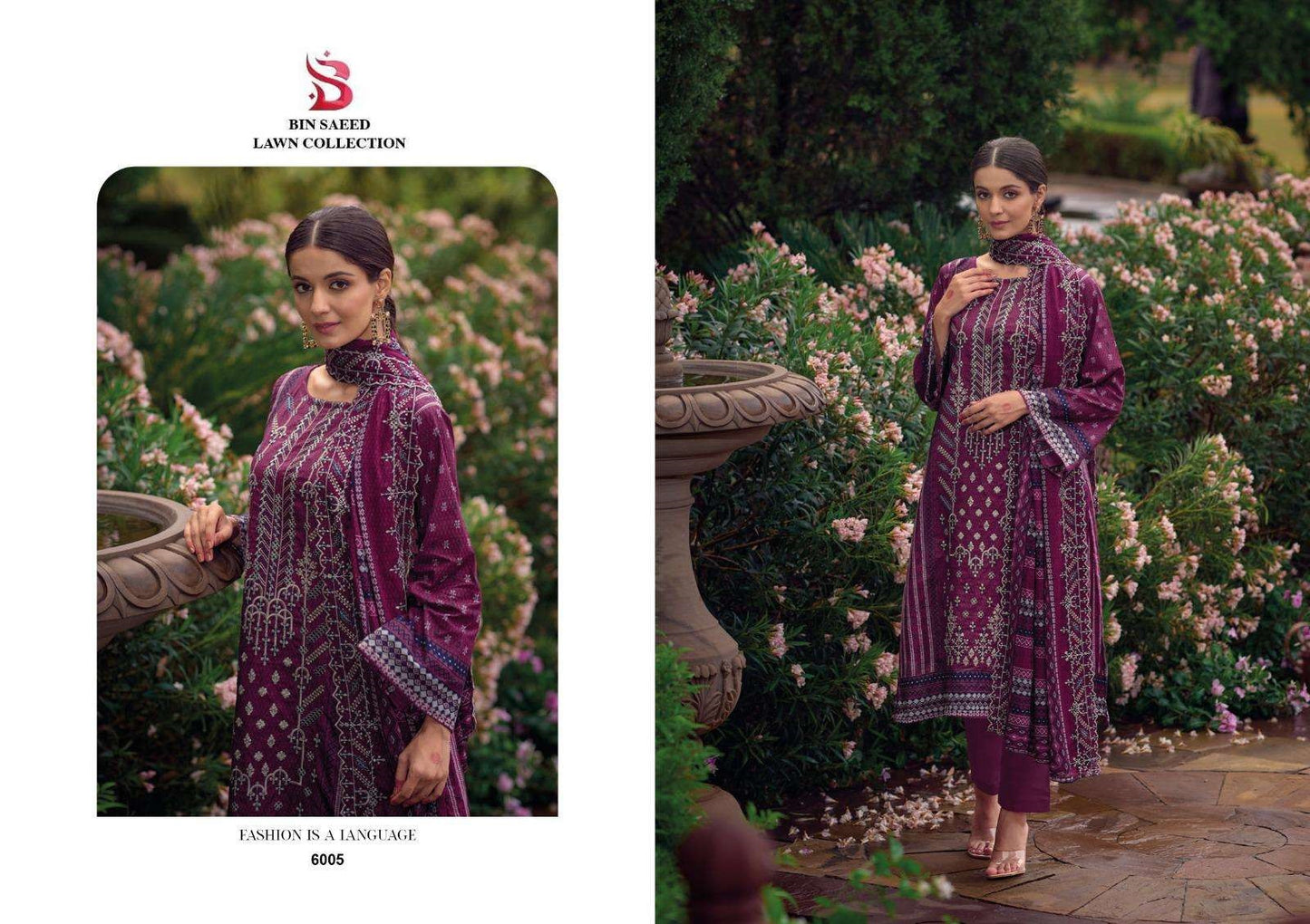 Bin Saeed Luxury Pakistani Designer Embroidered Lawn Suit