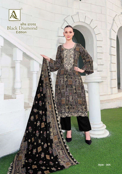 Black Diamond Pakistani Designer Embroidered Rayon Lawn Suit