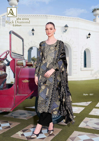 Black Diamond Pakistani Designer Embroidered Rayon Lawn Suit