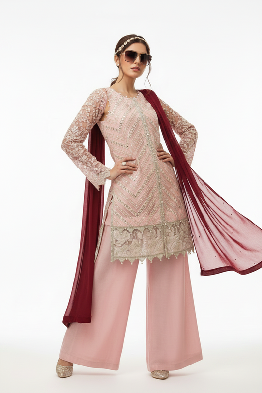 Crimson Pakistani Designer Hit Wedding Party Wear Suit