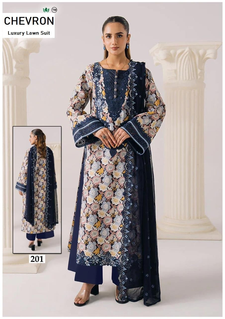 Chevron Pakistani Designer Pure Lawn Cotton Printed Suit