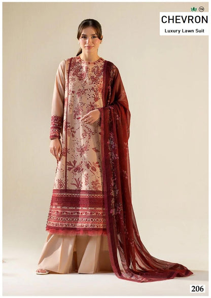 Chevron Pakistani Designer Pure Lawn Cotton Printed Suit