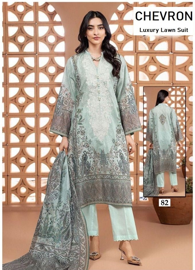 Chevron Pakistani Designer Pure Lawn Cotton Printed Suit