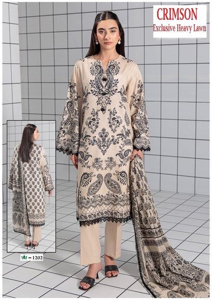 Crimson Pakistani Designer Hit Cotton Printed Suit