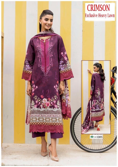 Crimson Pakistani Designer Hit Cotton Printed Suit