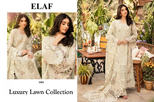 Elaf Pakistani Designer Luxury Embroidered Pure Cotton Lawn Suit