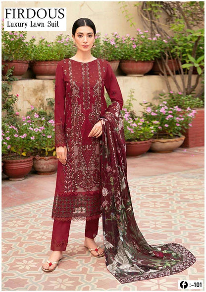 Firdous Pakistani Designer Printed Heavy Lawn Shalwar Suit