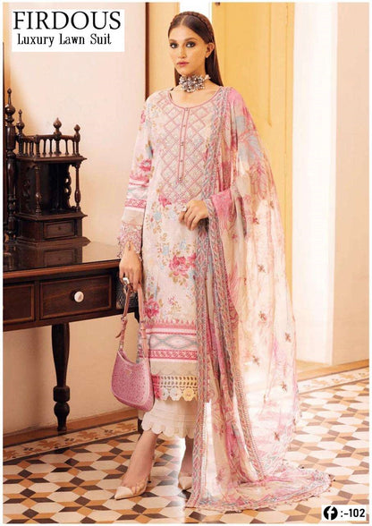 Firdous Pakistani Designer Printed Heavy Lawn Shalwar Suit