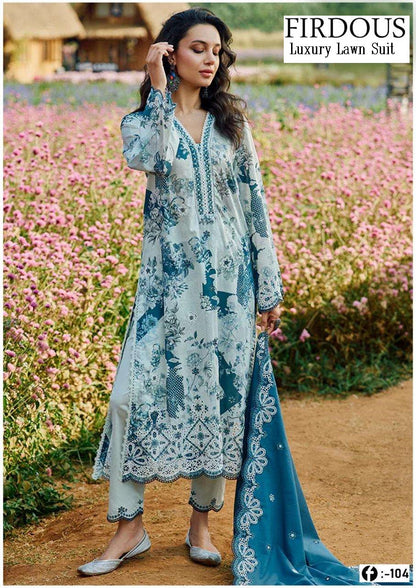 Firdous Pakistani Designer Printed Heavy Lawn Shalwar Suit