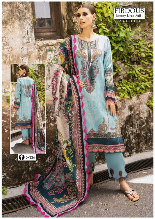 Firdous Pakistani Designer Printed Heavy Lawn Shalwar Suit