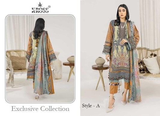 Kross Exclusive Pakistani Designer Embroidered Cotton Lawn Suit