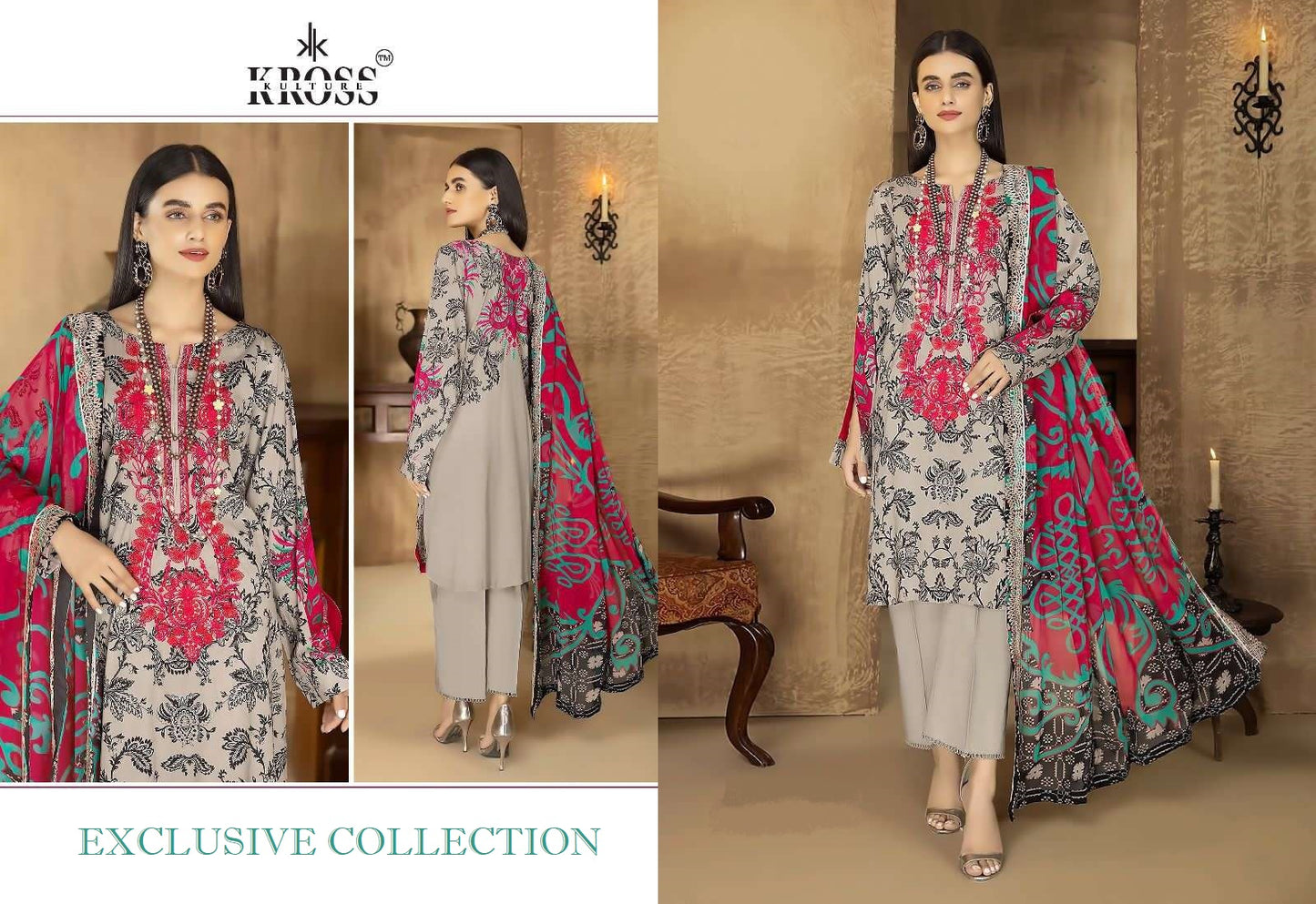 Kross Exclusive Pakistani Designer Embroidered Cotton Lawn Suit