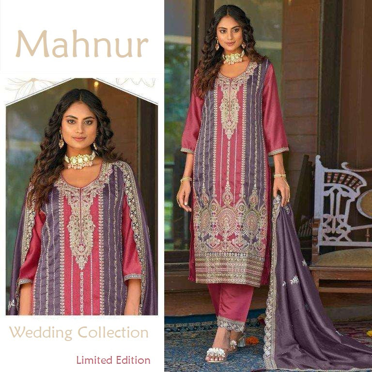 Mahnur Pakistani Designer Silk Embroidered Wedding Party Suit