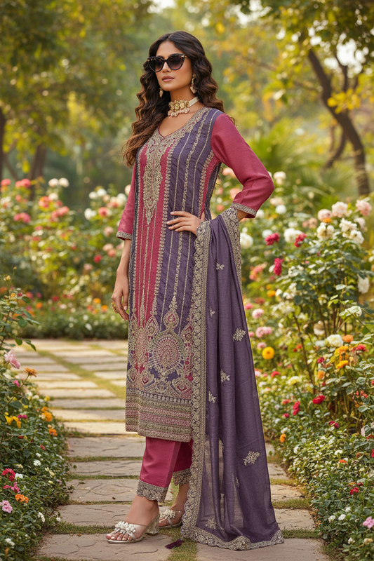 Mahnur Pakistani Designer Silk Embroidered Wedding Party Suit