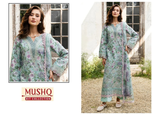 Mushq Exclusive Pakistani Designer Pure Cotton Embroidered Suit