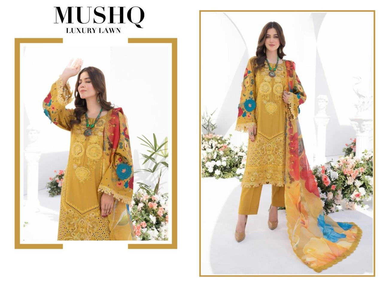 Mushq Pakistani Designer Hit Color Embroidered Lawn Suit