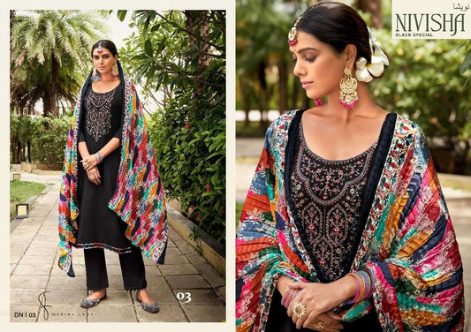 Nivisha Pakistani Designer Black Embroidered Pure Cotton Suit