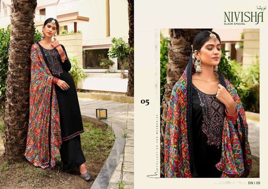 Nivisha Pakistani Designer Black Embroidered Pure Cotton Suit