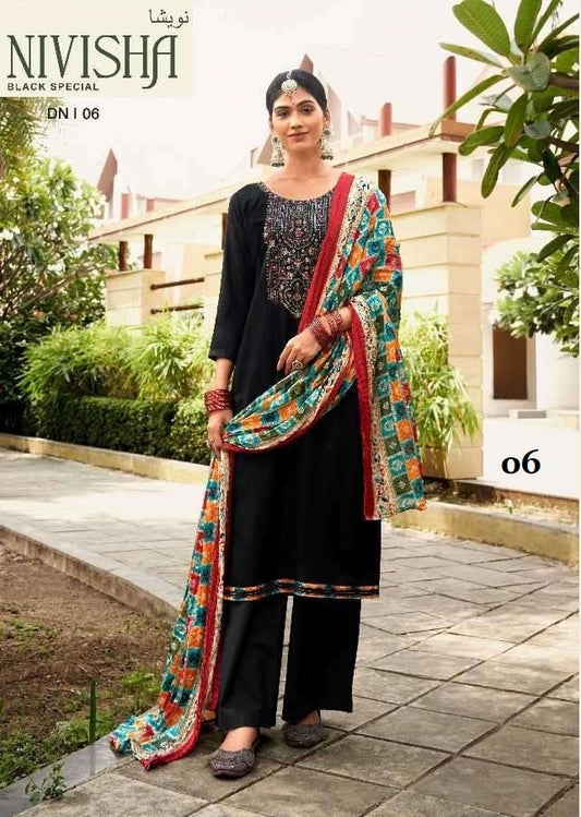 Nivisha Pakistani Designer Black Embroidered Pure Cotton Suit