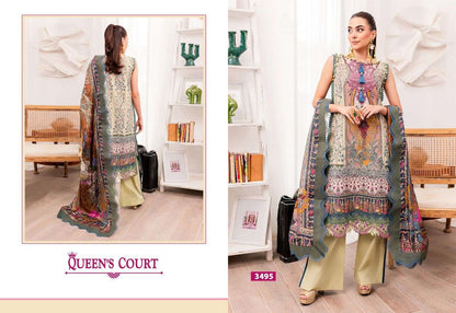 Queen's Court Pakistani Designer Embroidered Cotton Lawn Suit