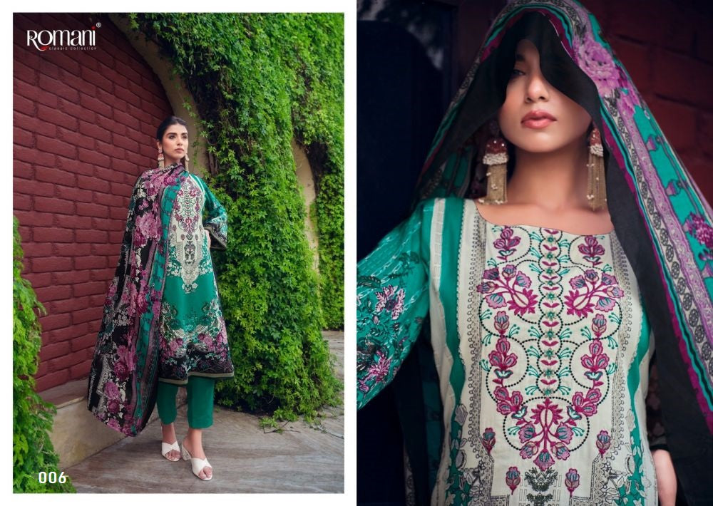 Romani Pakistani Designer Pure Cotton Embroidered Suit