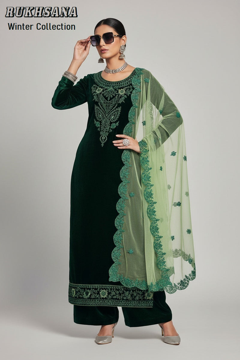 Rukhsana Pakistani Designer Luxury Pure Velvet Embroidered Suit