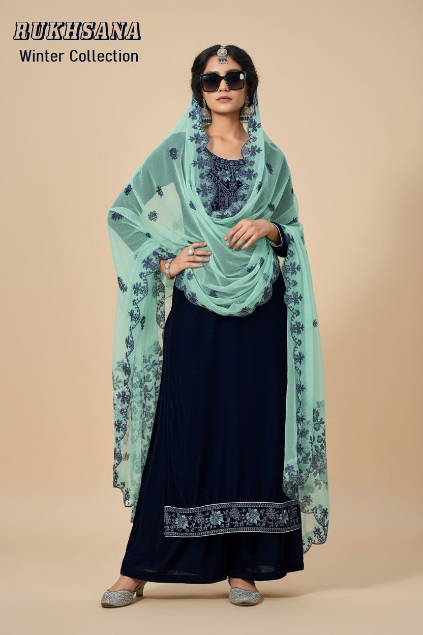 Rukhsana Pakistani Designer Luxury Pure Velvet Embroidered Suit