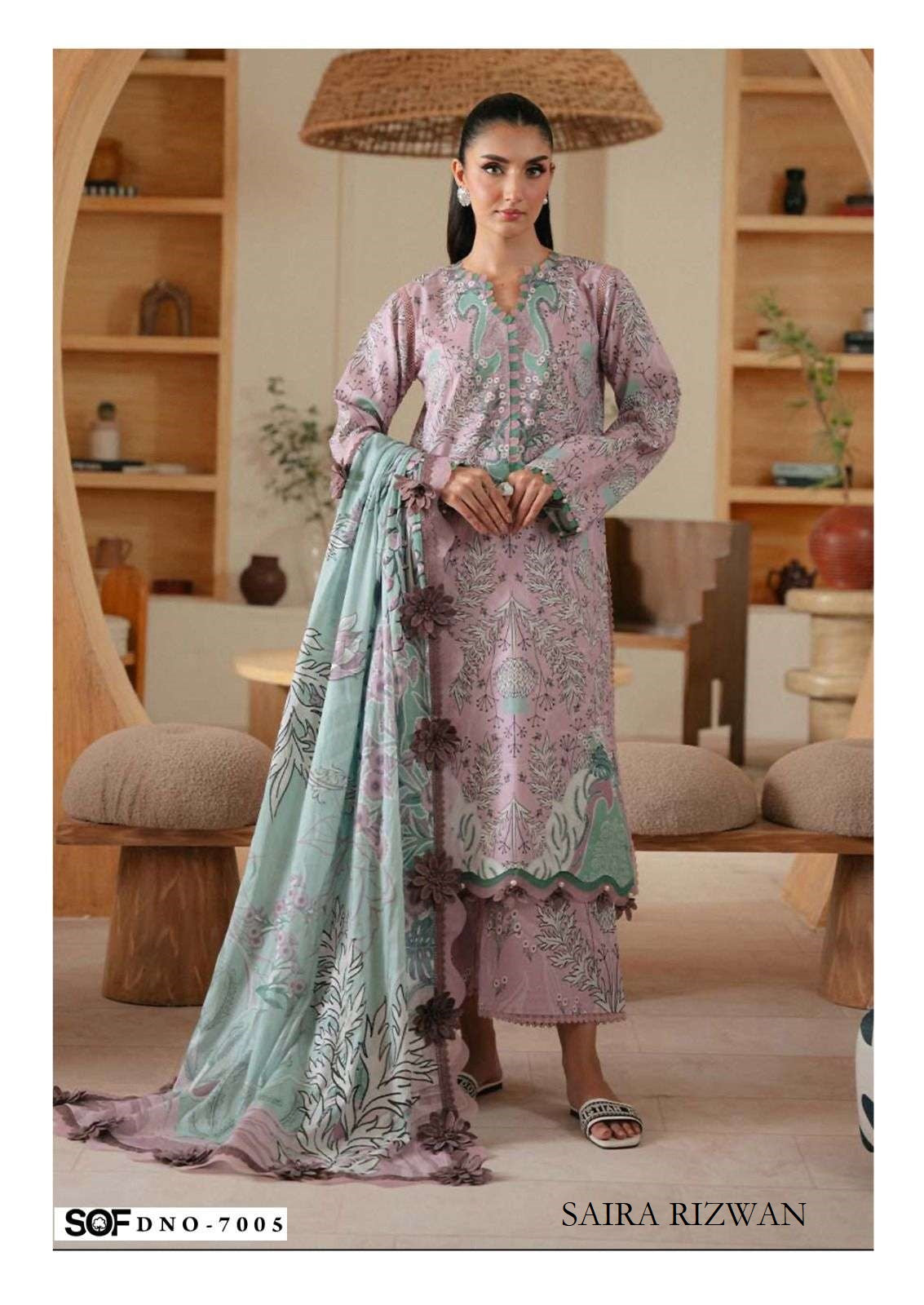 Saira Rizwan Pakistani Designer Pure Cotton Printed Suit