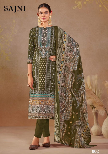 Sajni Pakistani Designer Classic Hit Pure Cotton Embroidered Dress