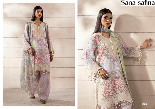 Sana Safina Pakistani Designer Embroidered Pure Cotton Lawn Suit