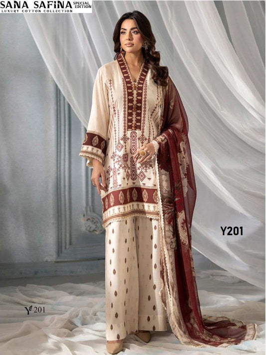 Sana Safina Pakistani Designer Pure Cotton Printed Shalwar Suit