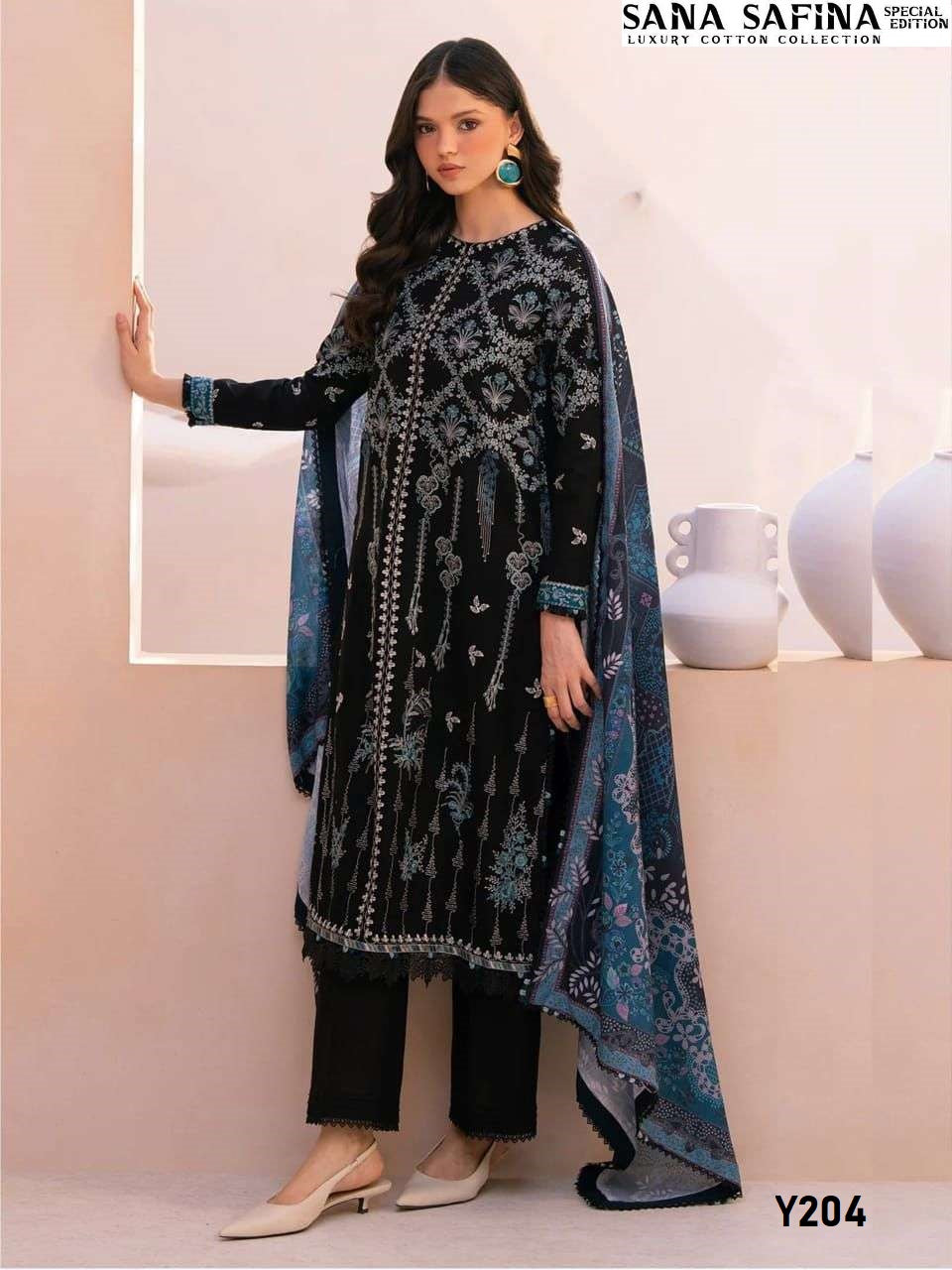 Sana Safina Pakistani Designer Pure Cotton Printed Shalwar Suit