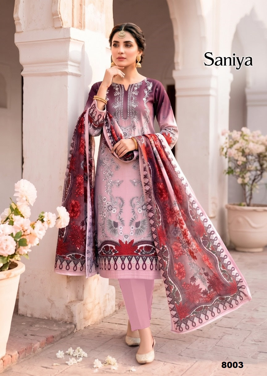 Saniya Pakistani Designer Pure Cotton Printed Shalwar Suit