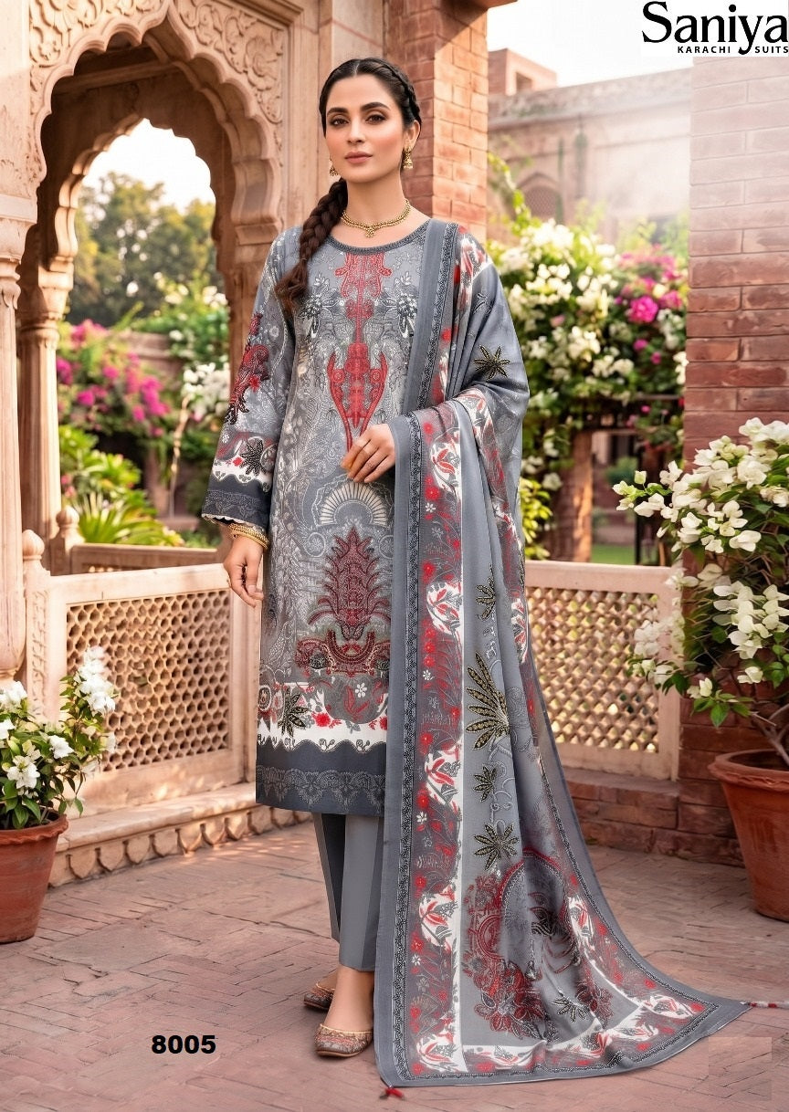 Saniya Pakistani Designer Pure Cotton Printed Shalwar Suit