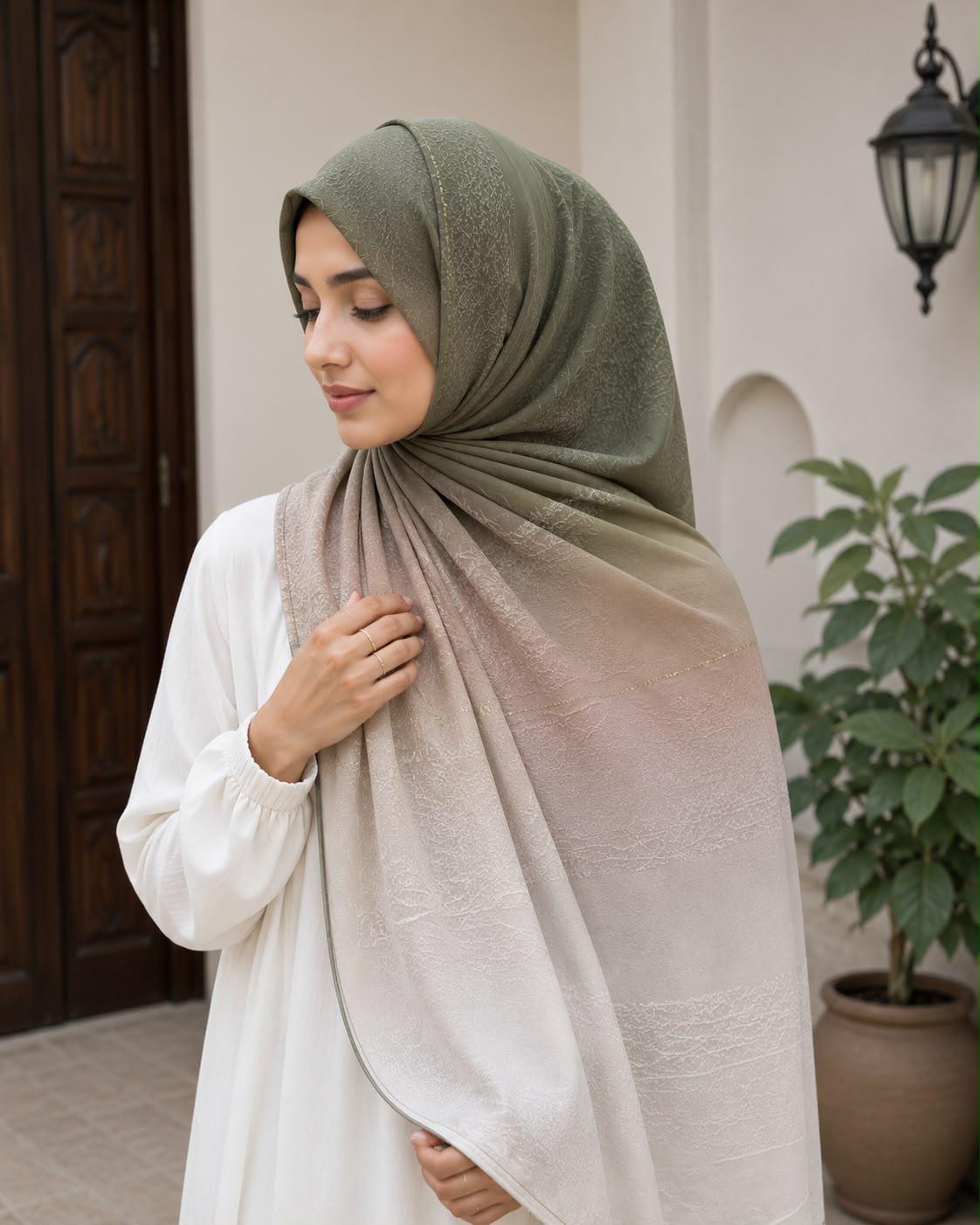 Silver to Charcoal Ombre Premium Jersey Hijab | Soft Stretch Everyday Hijab