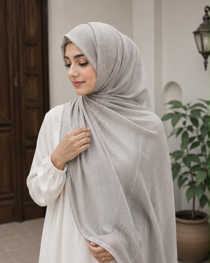 Silver to Charcoal Ombre Premium Jersey Hijab | Soft Stretch Everyday Hijab
