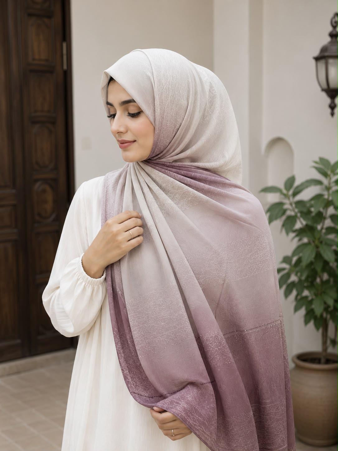 Silver to Charcoal Ombre Premium Jersey Hijab | Soft Stretch Everyday Hijab