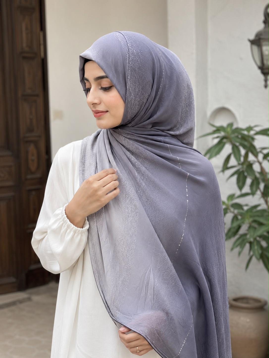 Silver to Charcoal Ombre Premium Jersey Hijab | Soft Stretch Everyday Hijab