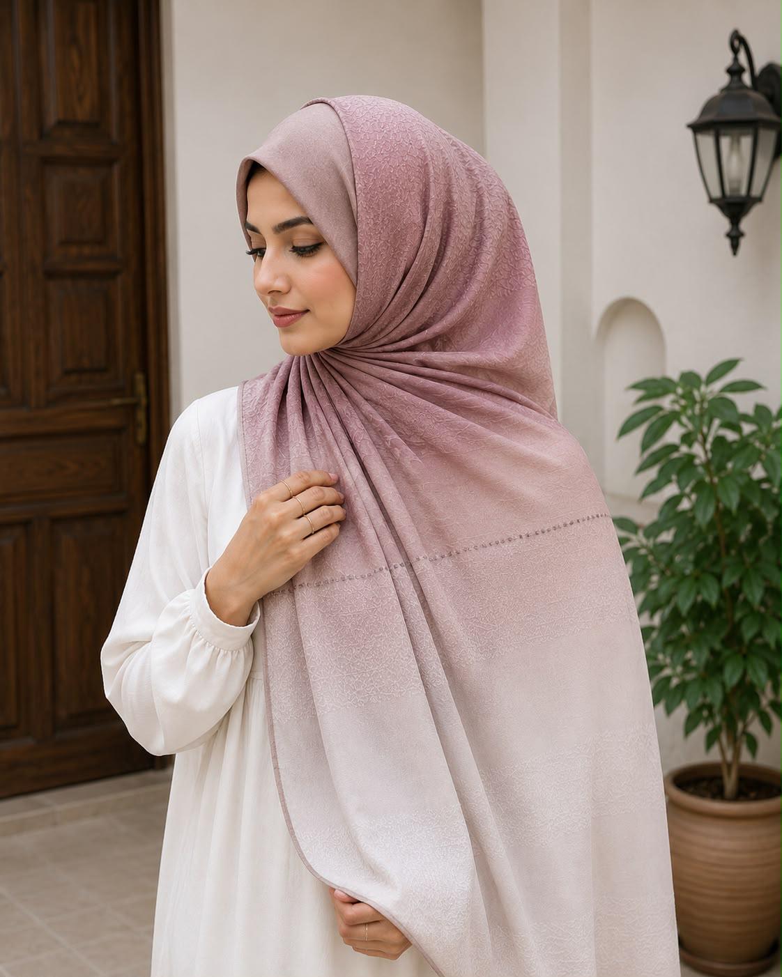 Silver to Charcoal Ombre Premium Jersey Hijab | Soft Stretch Everyday Hijab