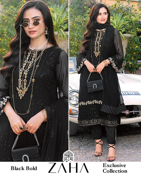 Zaha Pakistani Designer Black Hit Festive & Party Wear Suit