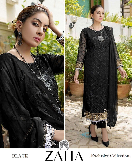 Zaha Pakistani Designer Awesome Black Festive & Party Wear Suit