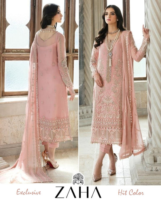 Zaha Exclusive Pakistani Designer Hit Pink Wedding Party Suit