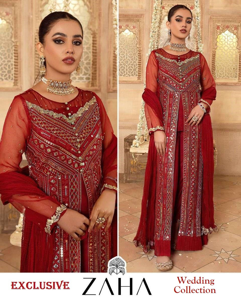 Zaha Pakistani Designer Dashing Super Hit Wedding Party Wear Suit