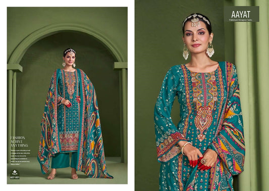 Aayat Pakistani Designer Classic Pure Rayon Cotton Embroidered Suit