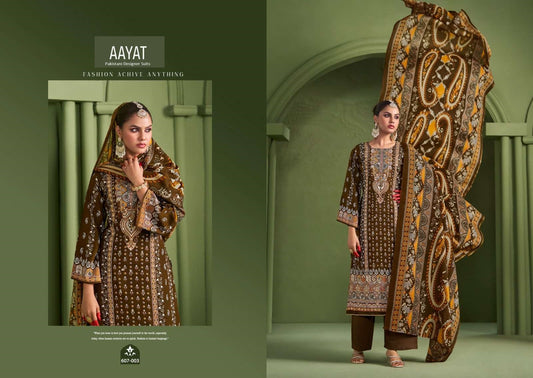 Aayat Pakistani Designer Classic Pure Rayon Cotton Embroidered Suit