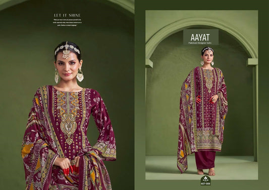 Aayat Pakistani Designer Classic Pure Rayon Cotton Embroidered Suit