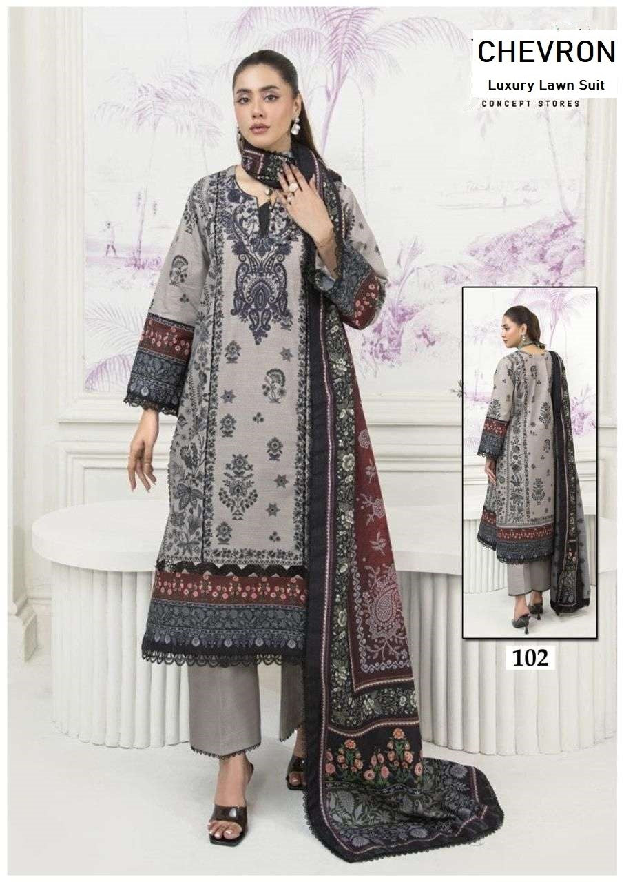 Chevron Pakistani Designer Pure Lawn Cotton Printed Suit