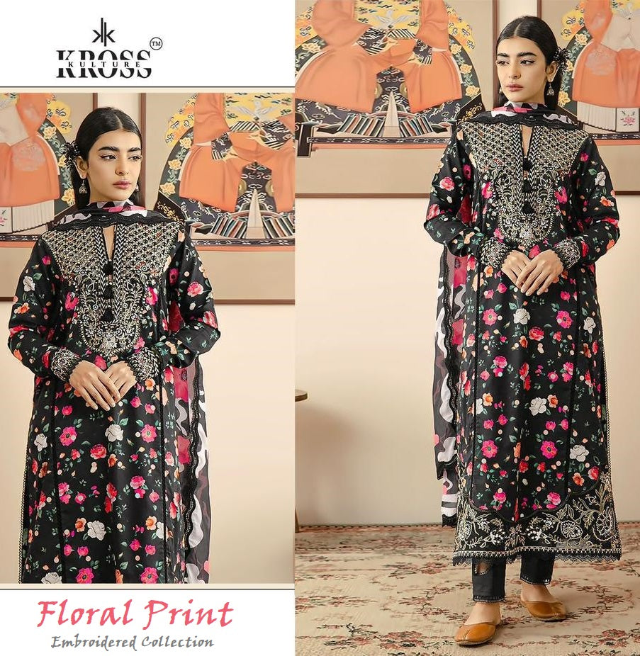 Kross Exclusive Pakistani Designer Embroidered Cotton Lawn Suit