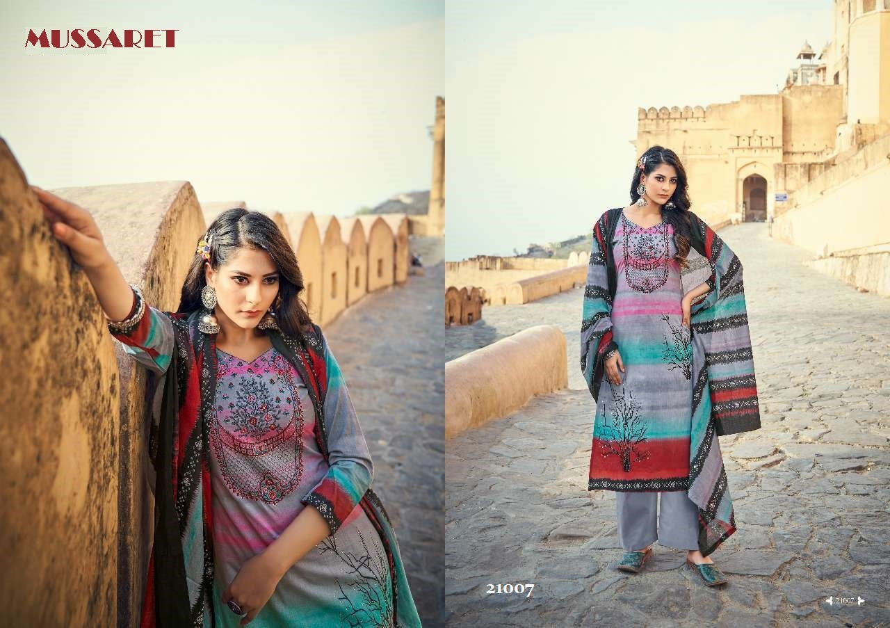 Mussaret Pakistani Designer Pure Cambric Cotton Embroidered Suit